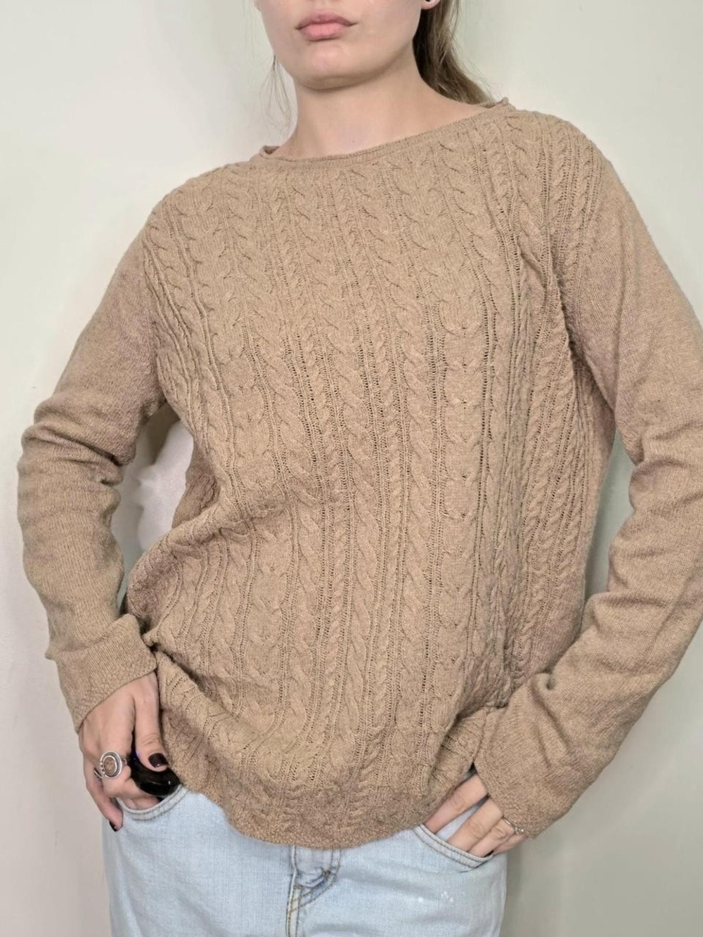 Women's Cable Knit Sweater - Camel - Picture 8 of 8